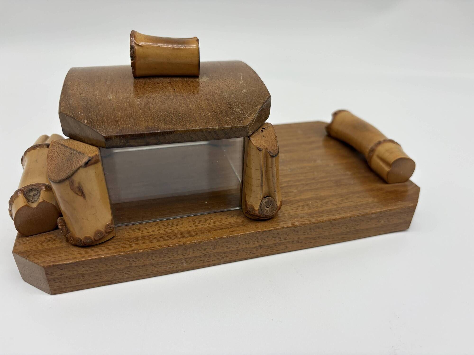 Vintage butter dish in wood, glass and bamboo – 1960s