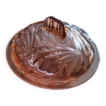 Bonbonnière, sucrier, boîte en verre rose