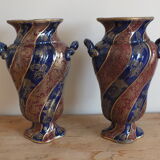 Sarreguemines trim 3 pcs Planter & vases blue, burgundy and gold
