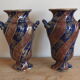 Sarreguemines trim 3 pcs Planter & vases blue, burgundy and gold
