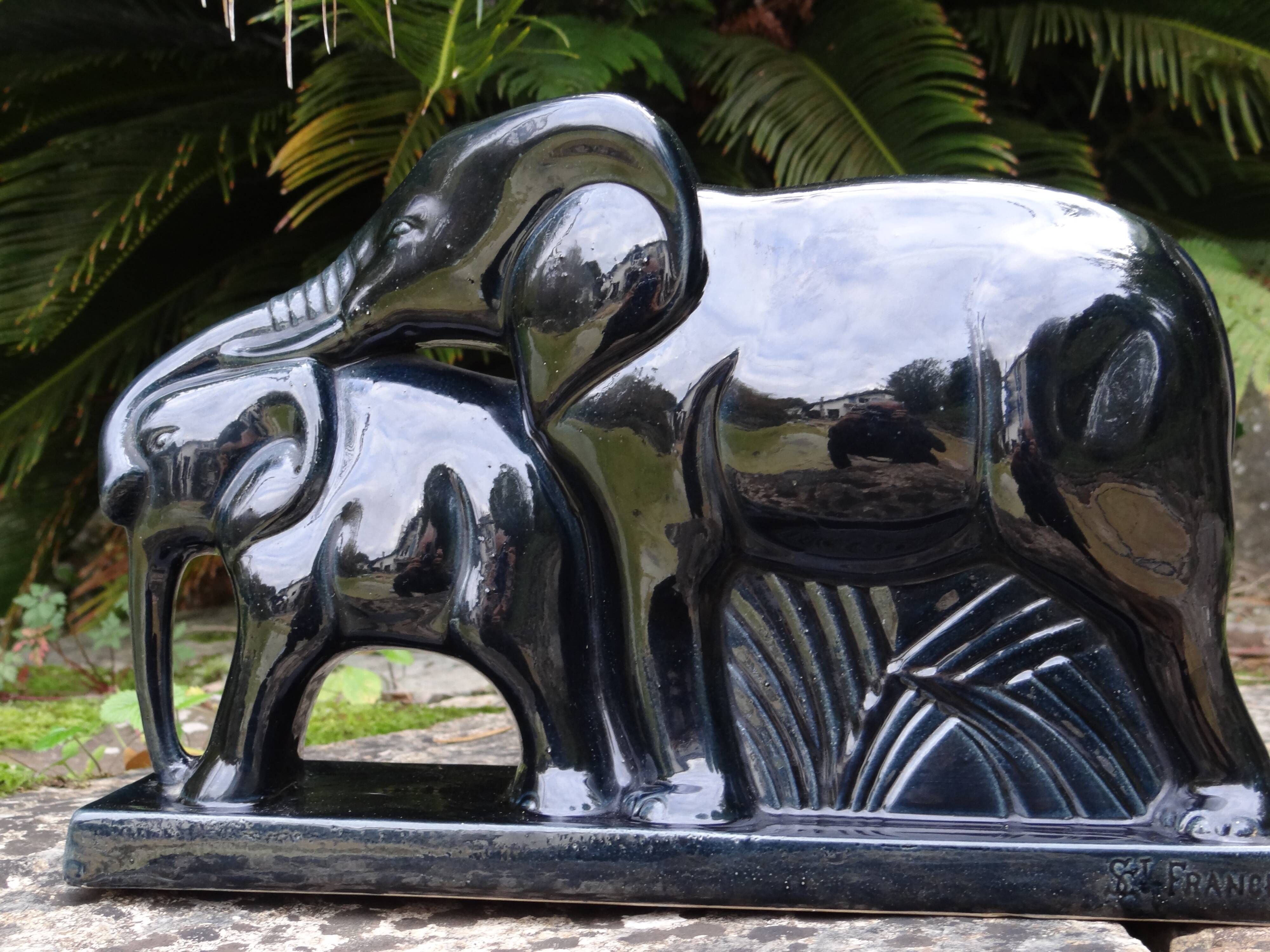 Beautiful Art Deco Lemanceau Elephant Statue, St. Clement Faience Elephant