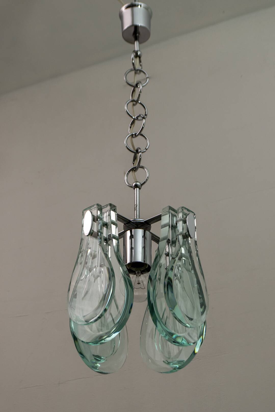 Mid-Century Modern Italian Chrome and Thick Glass Pendant by Veca, 1960s