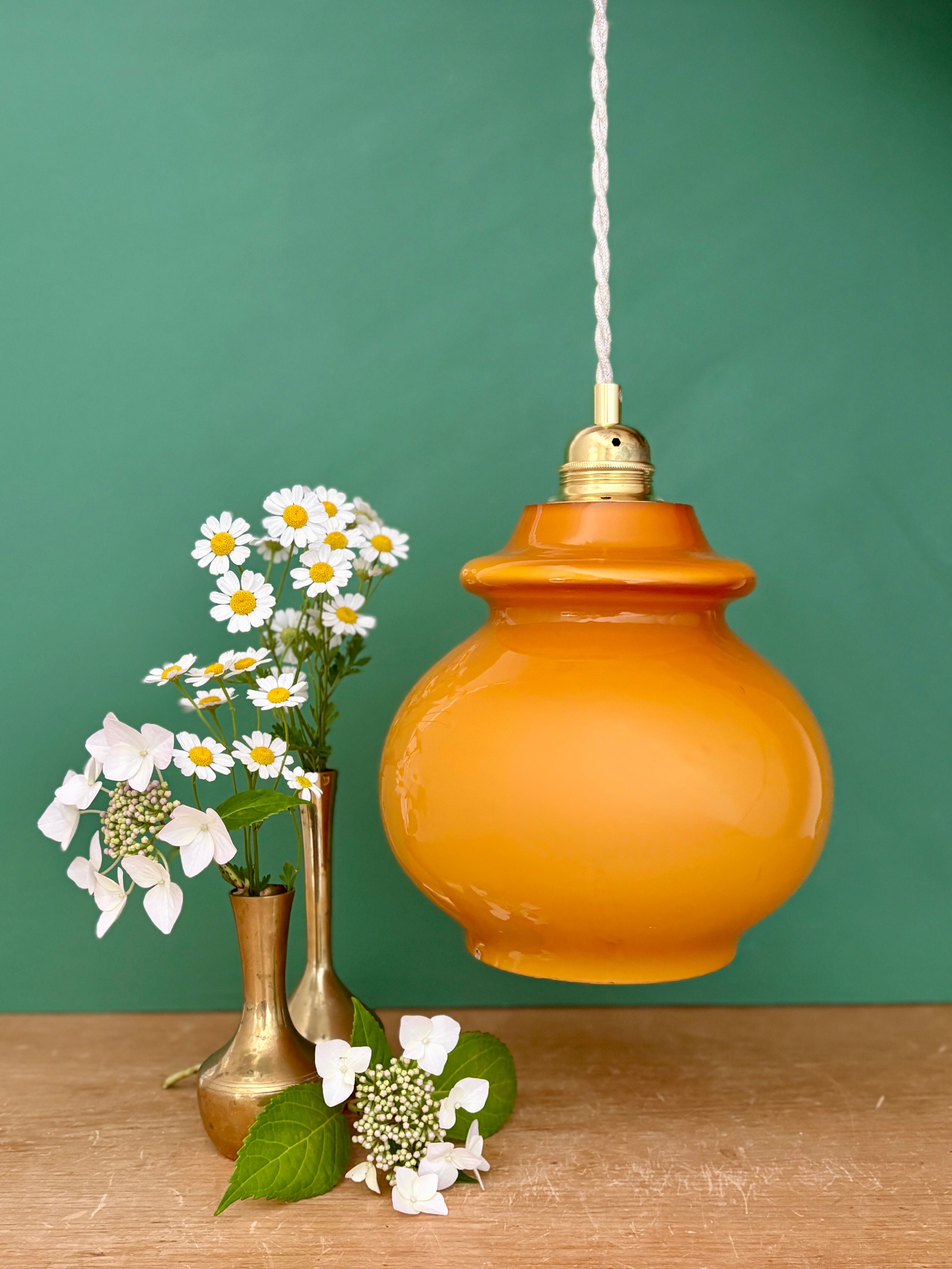 Vintage orange opaline suspension globe
