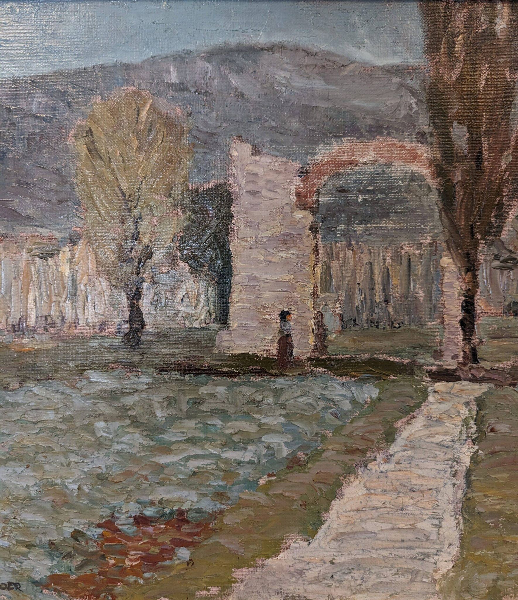 Mid-Century Modern Swedish "Italian Valley" Vintage 1967 Oil Painting, Framed