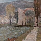 Mid-Century Modern Swedish "Italian Valley" Vintage 1967 Oil Painting, Framed