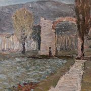 Mid-Century Modern Swedish "Italian Valley" Vintage 1967 Oil Painting, Framed