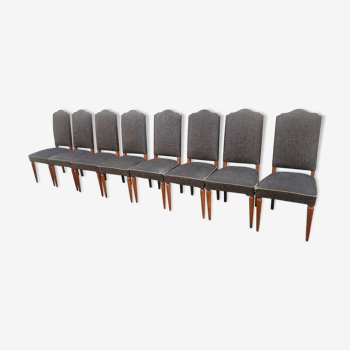 Set de 8 chaises vintage tapissées gris noir