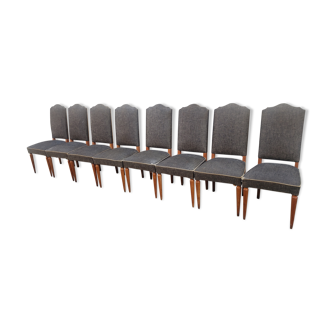 Set de 8 chaises vintage tapissées gris noir