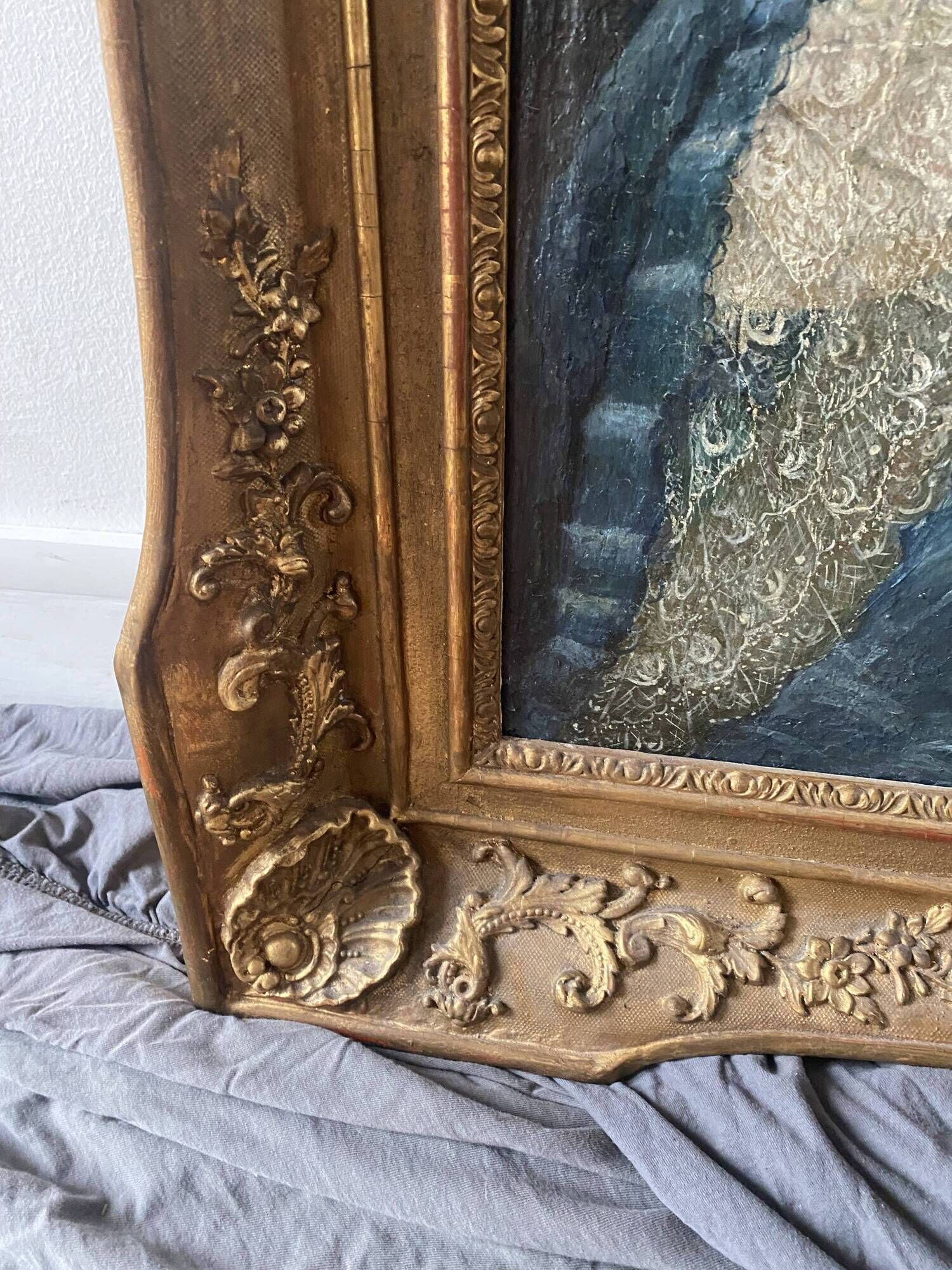 Louis XV table oil on canvas frame with gold leaf.