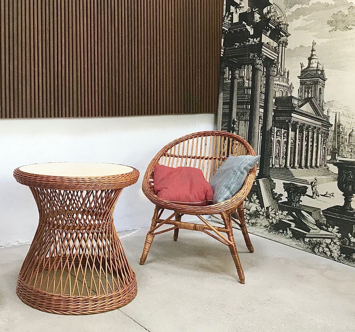 Easy Chair Hand-Woven in Wicker Rattan, Italy 1950s