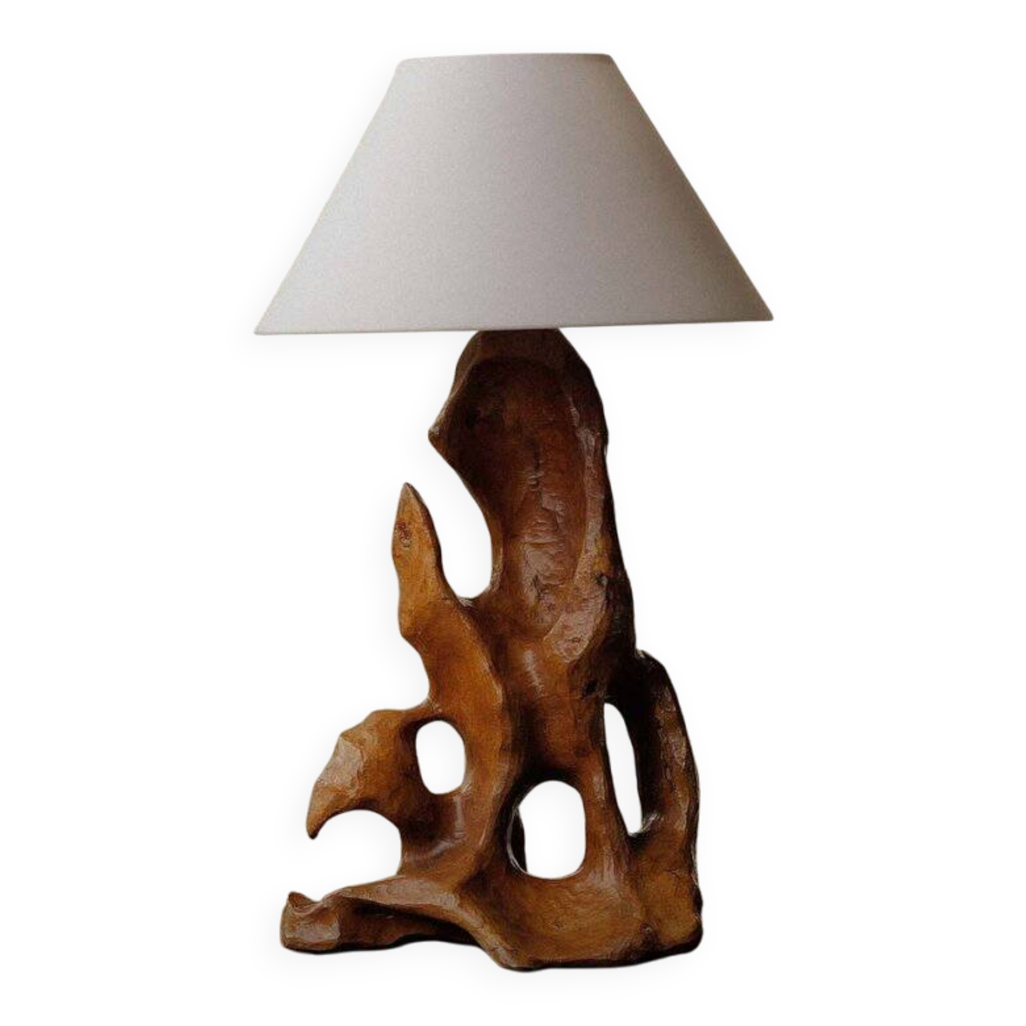 Sculptural lamp in solid olive wood – around 1970
