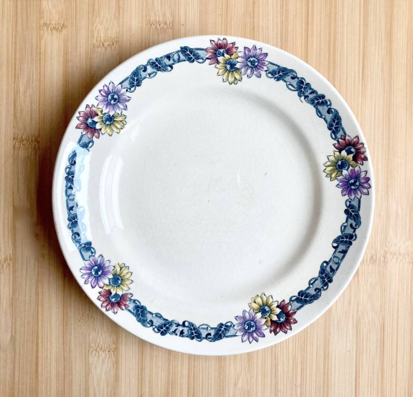 Footed plate / Longchamp / polychrome iron earth