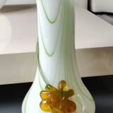 Large Venetian Vase in blown Art glass/Murano. Embossed amber-colored floral pattern. High 35 cm