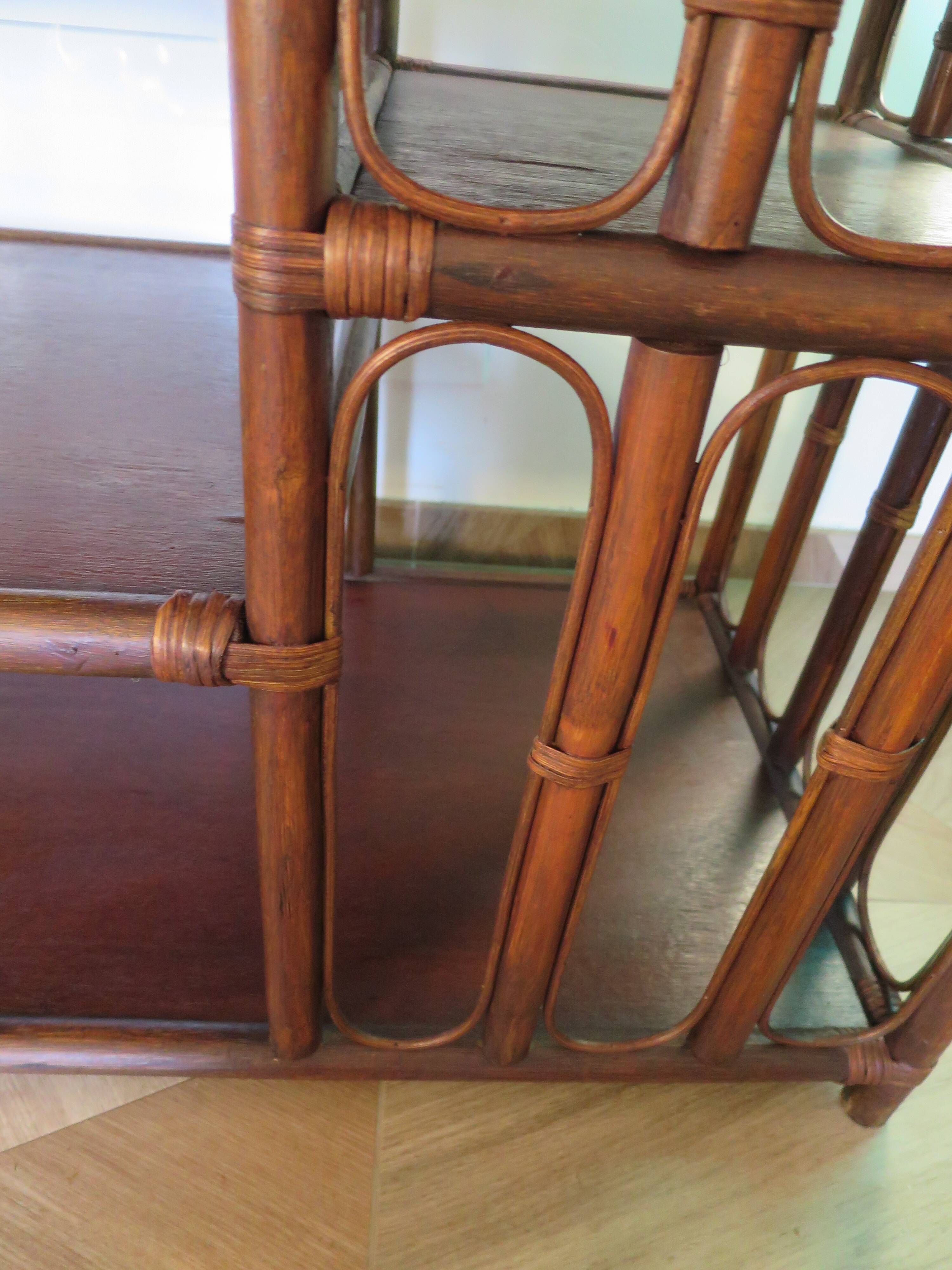 Retro side table - vinyl furniture - rattan and bamboo - 1980s