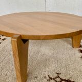 Table basse Jean Prouve en chêne massif diamètre 80cm Edition Vitra
