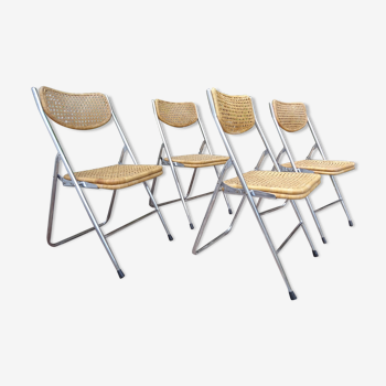 Série de 4 chaises pliantes cannées