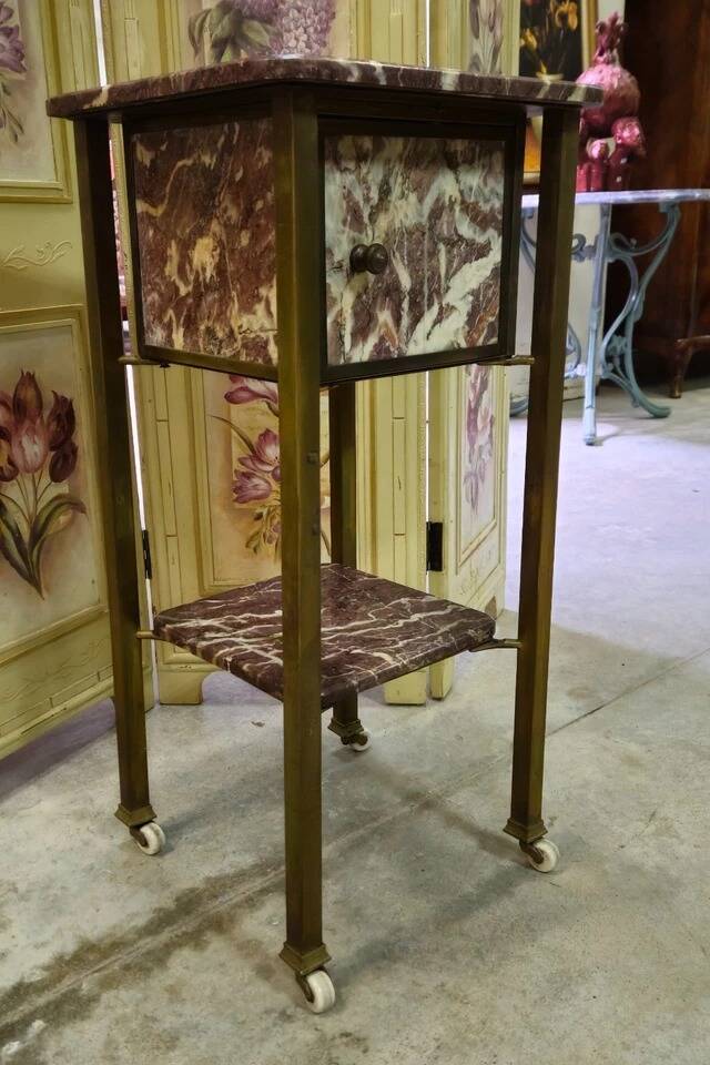 Side table / bedside table in red marble and brass – circa 1900