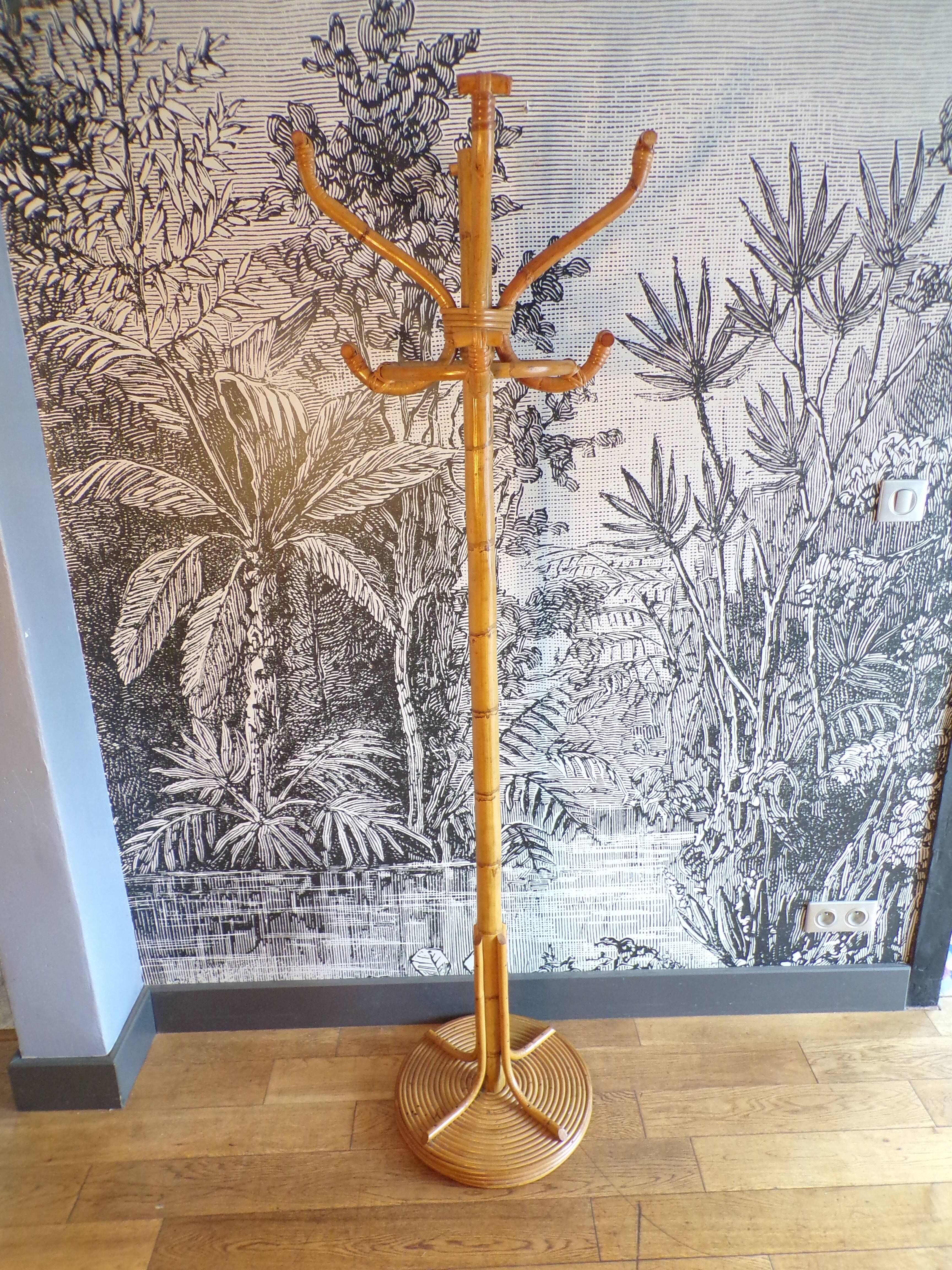 Vintage wicker parrot coat rack