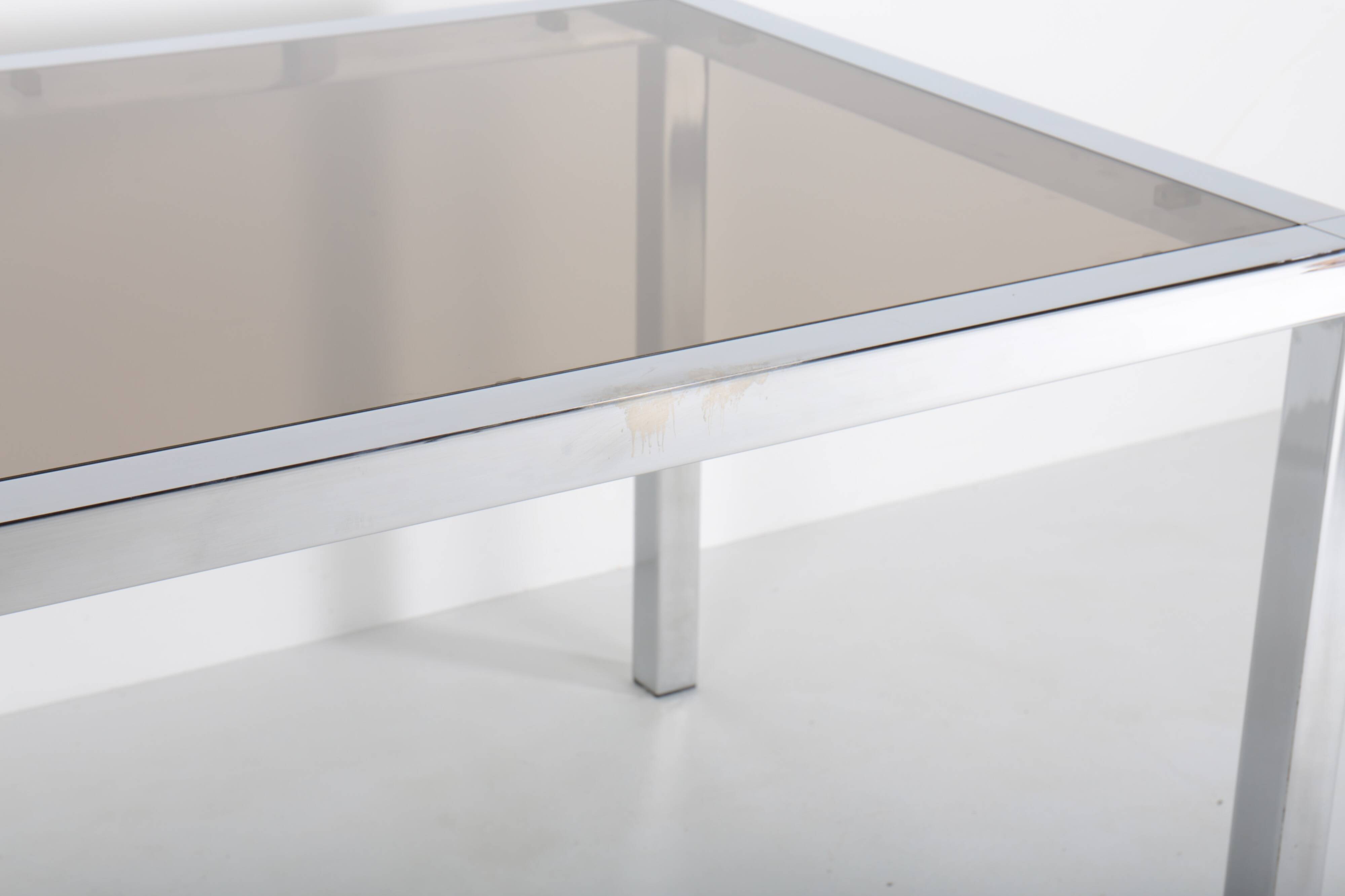 Vintage Roche Bobois table in chrome and smoked glass, 70s