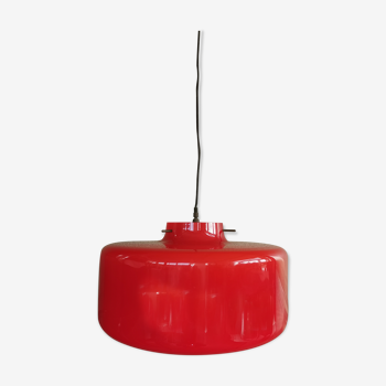 Suspension tambour verre vintage rouge