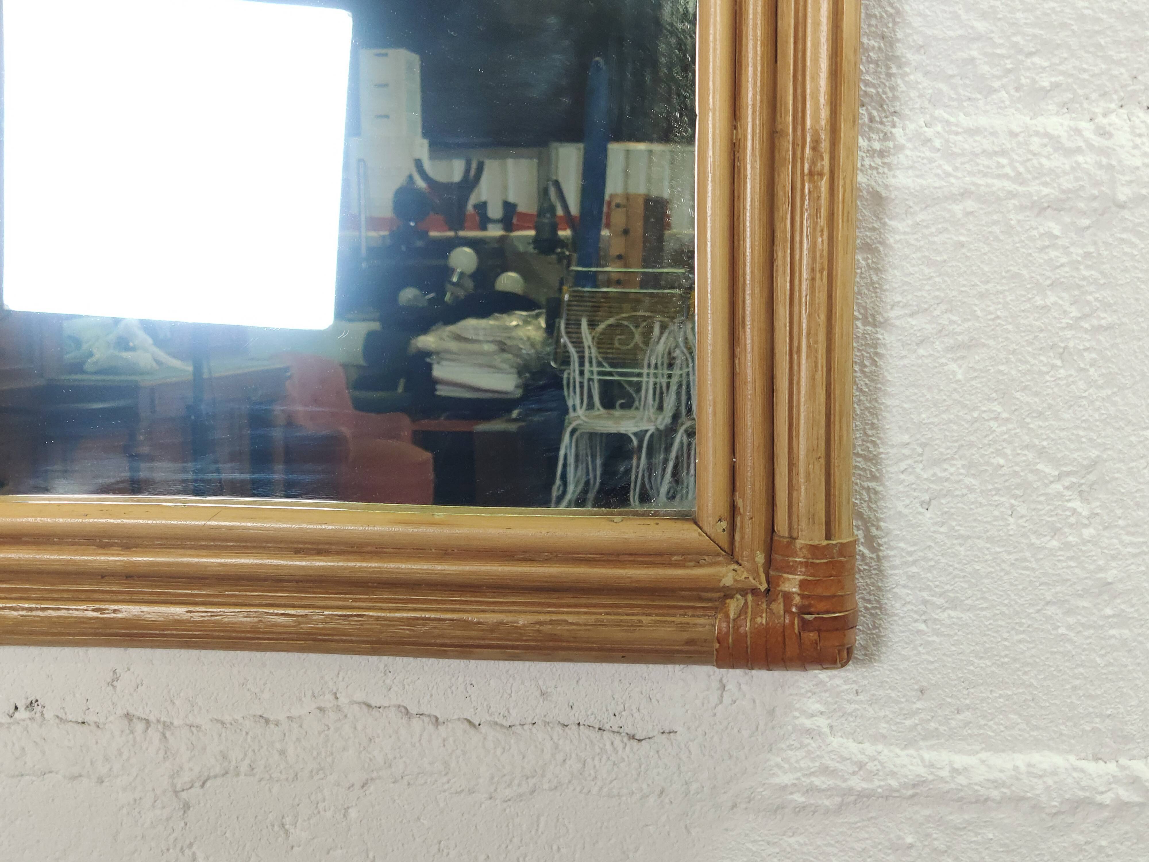 Rattan mirror and leather 100x60