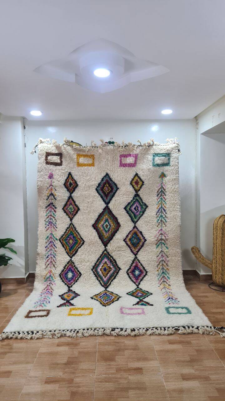 Traditional Moroccan Beni Ouarain Rug with Colorful Diamond Patterns – Hand Woven Berber Rug