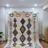 Traditional Moroccan Beni Ouarain Rug with Colorful Diamond Patterns – Hand Woven Berber Rug