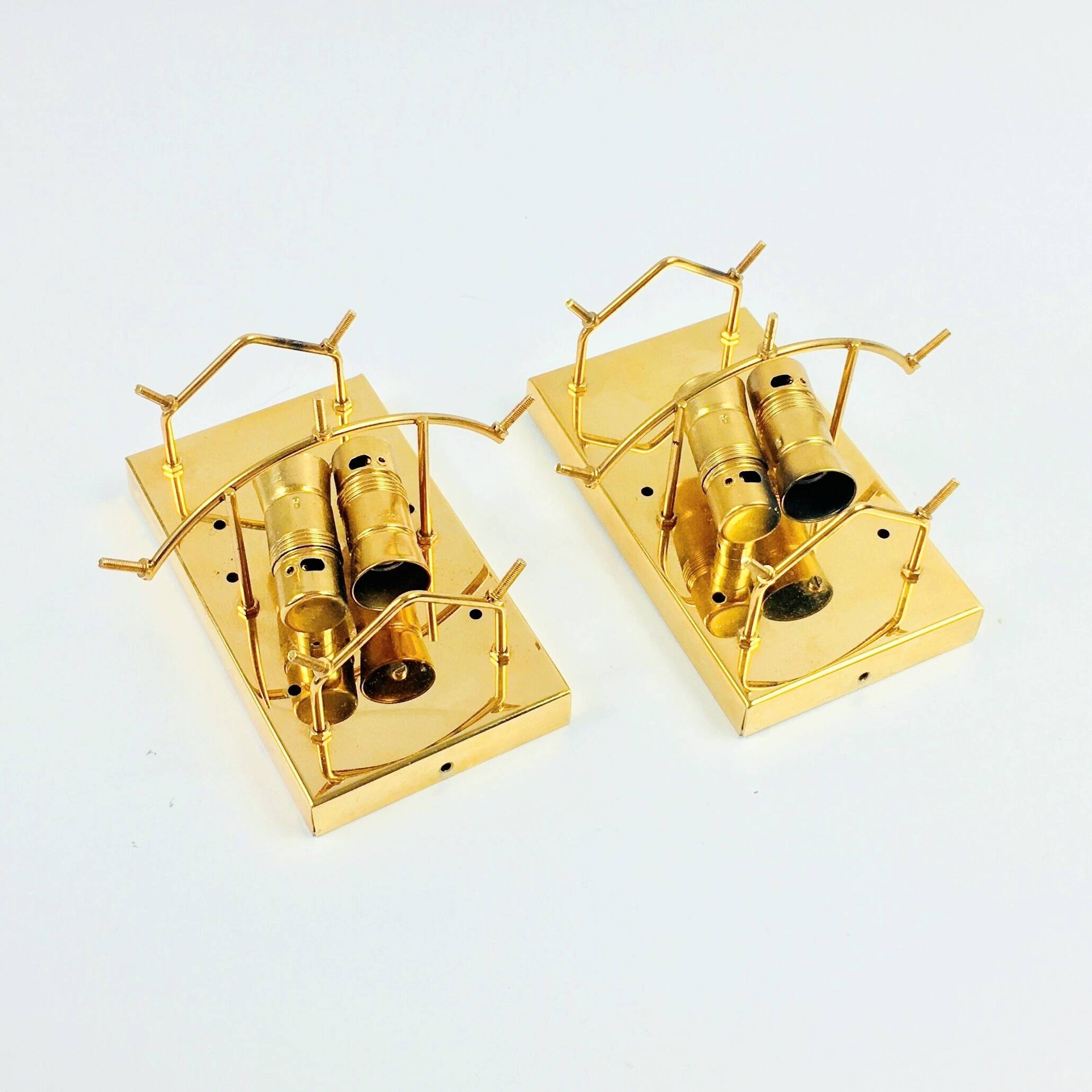Pair of Faceted Crystal & Polished Brass Wall Lights from Kinkeldey, 1970s