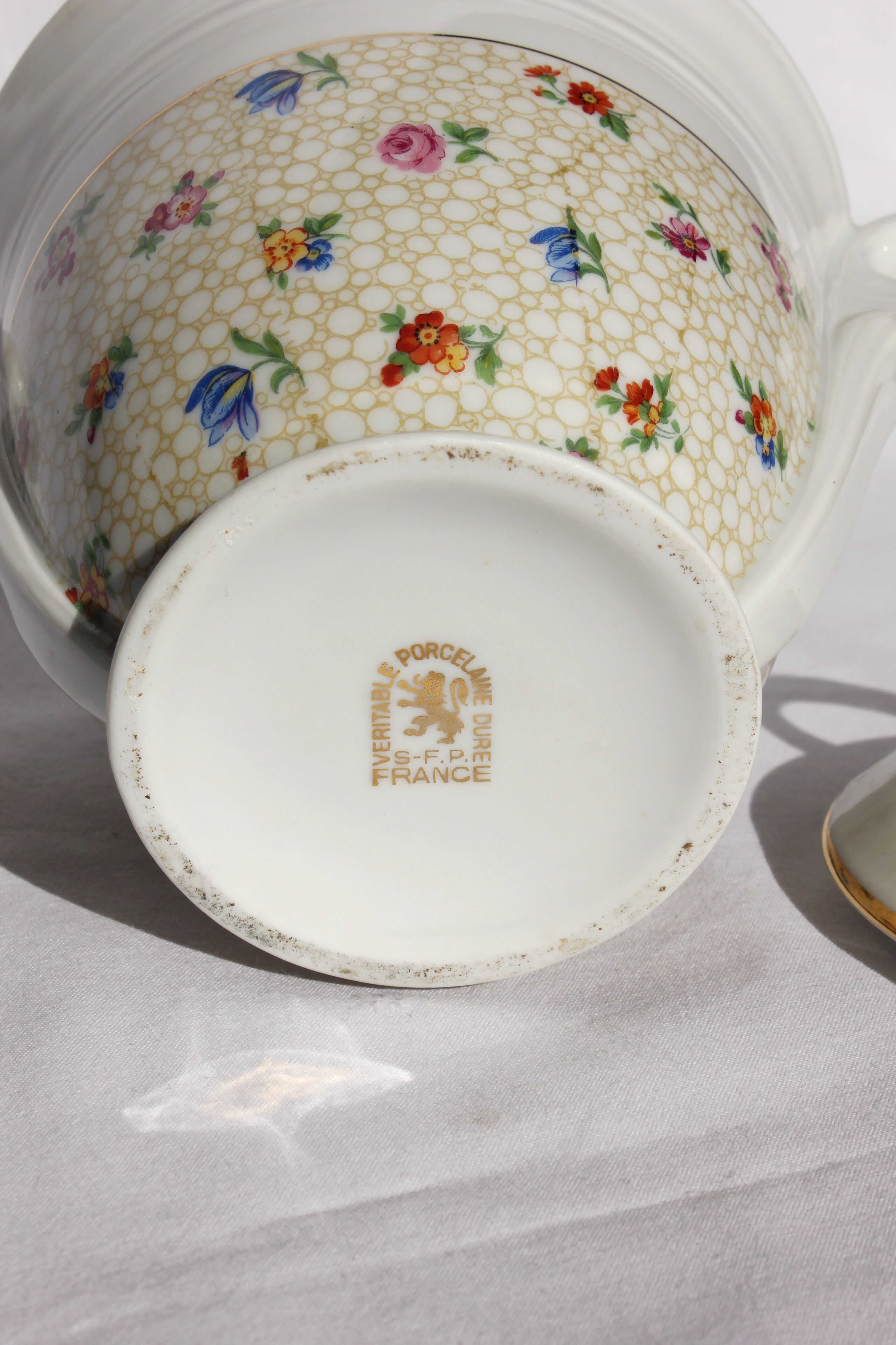 Vintage flower sugar bowl in real hard porcelain sfp