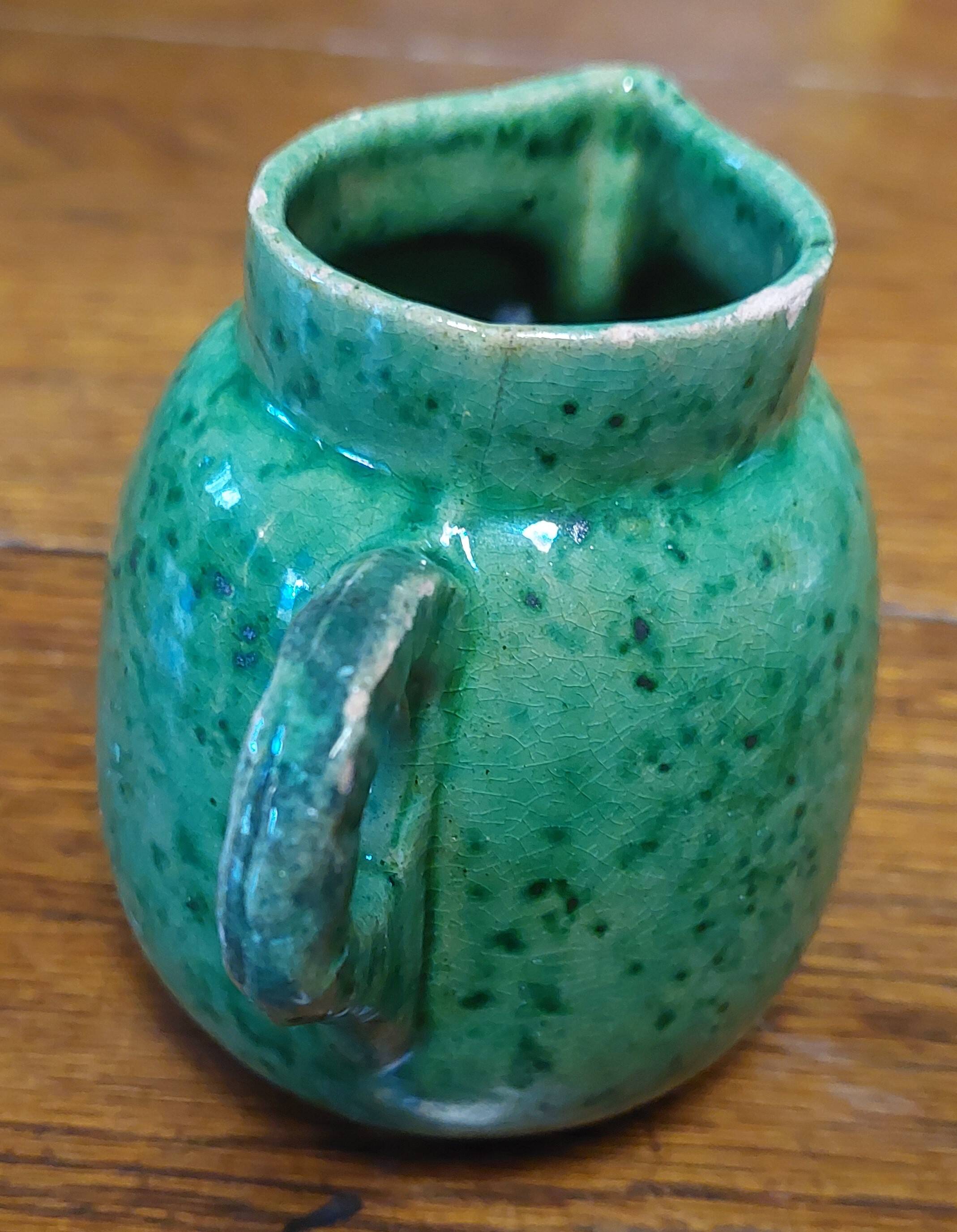 Glazed terracotta cream pot in Provence green