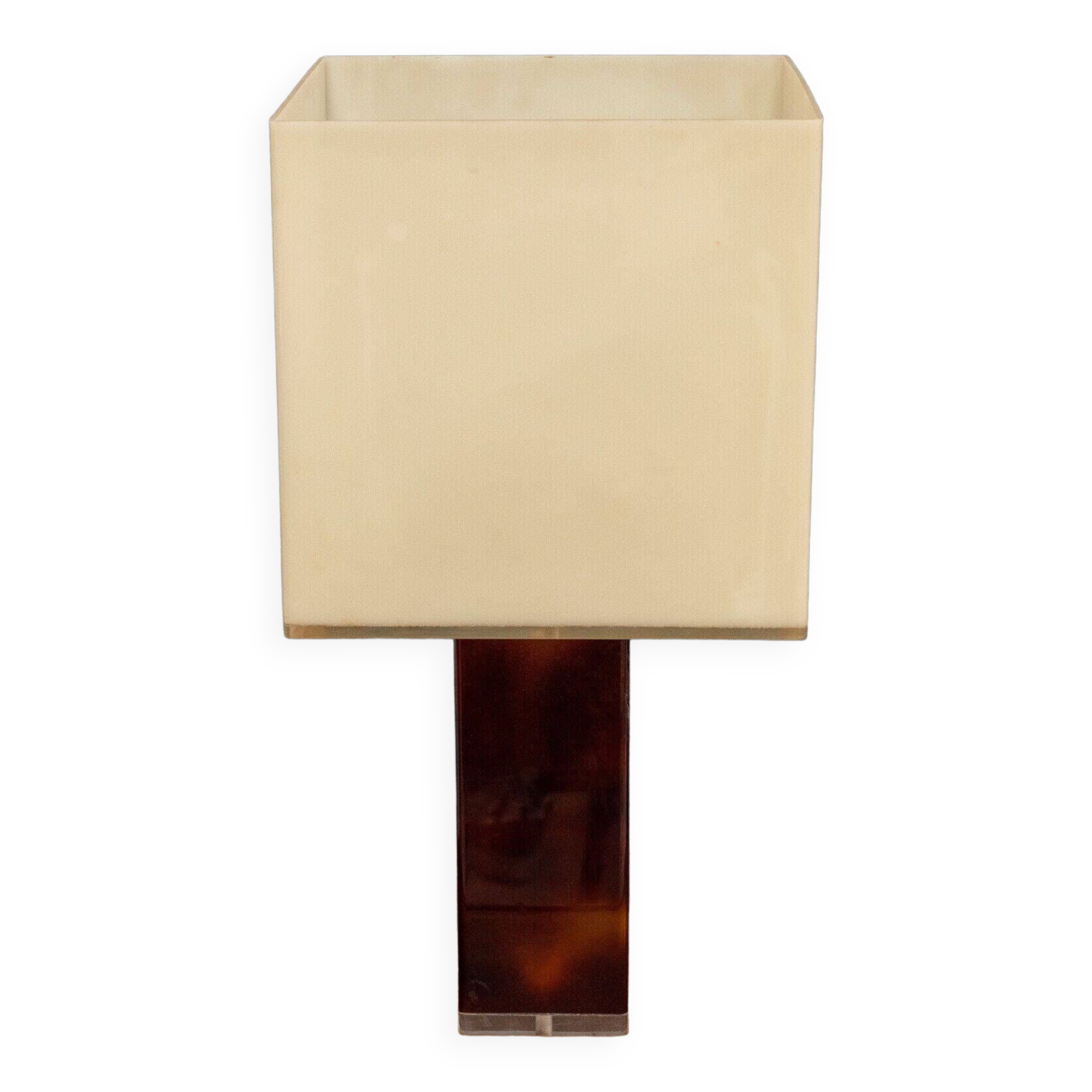 1970 lamp, white plexiglass lampshade, double patina amber base