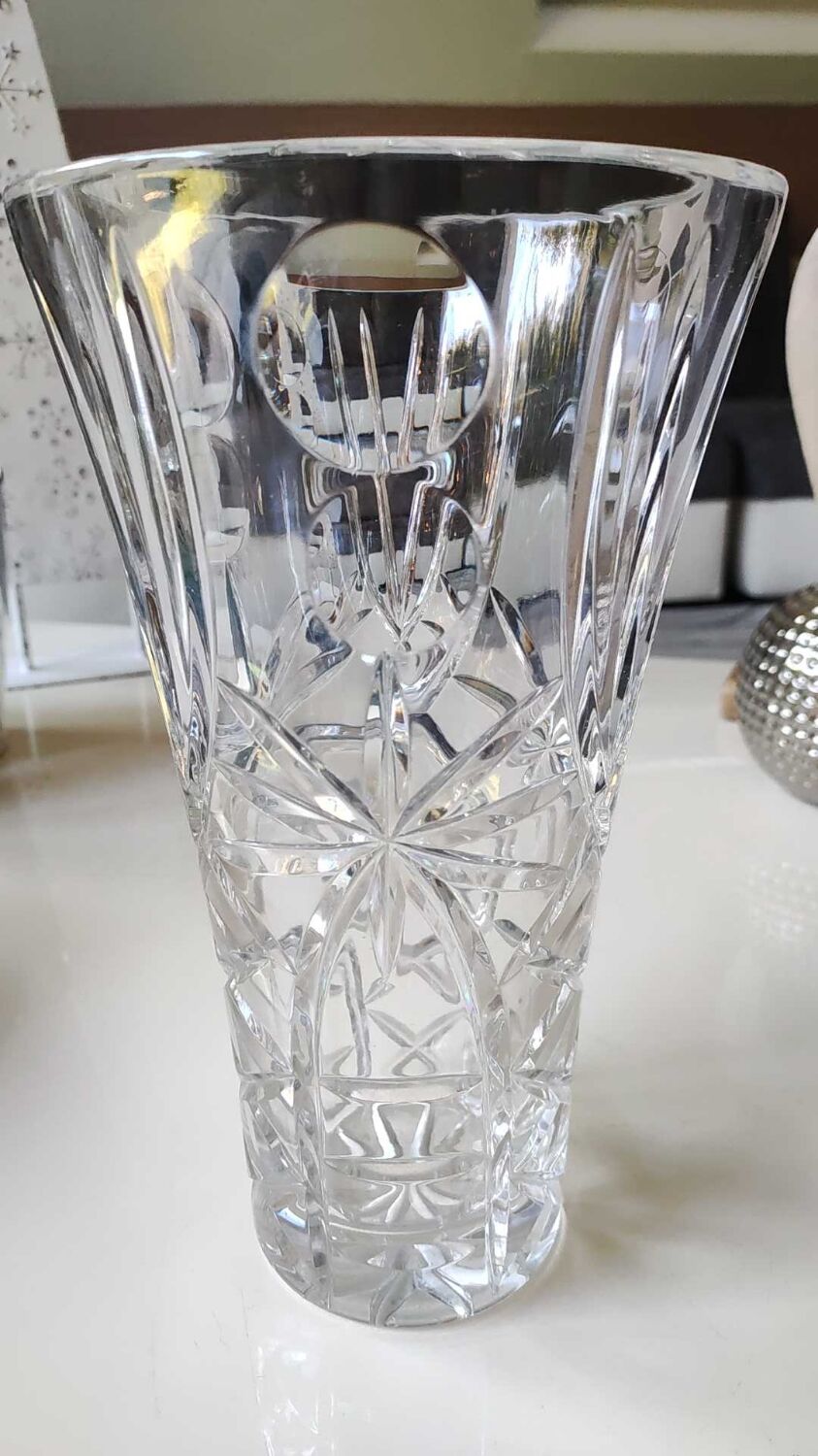 Lead crystal vase with flared neck, Bohemian/Boho chic style. High 25 cm