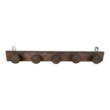 Vintage Wall Coat Rack x5 Wooden 1960s #E428