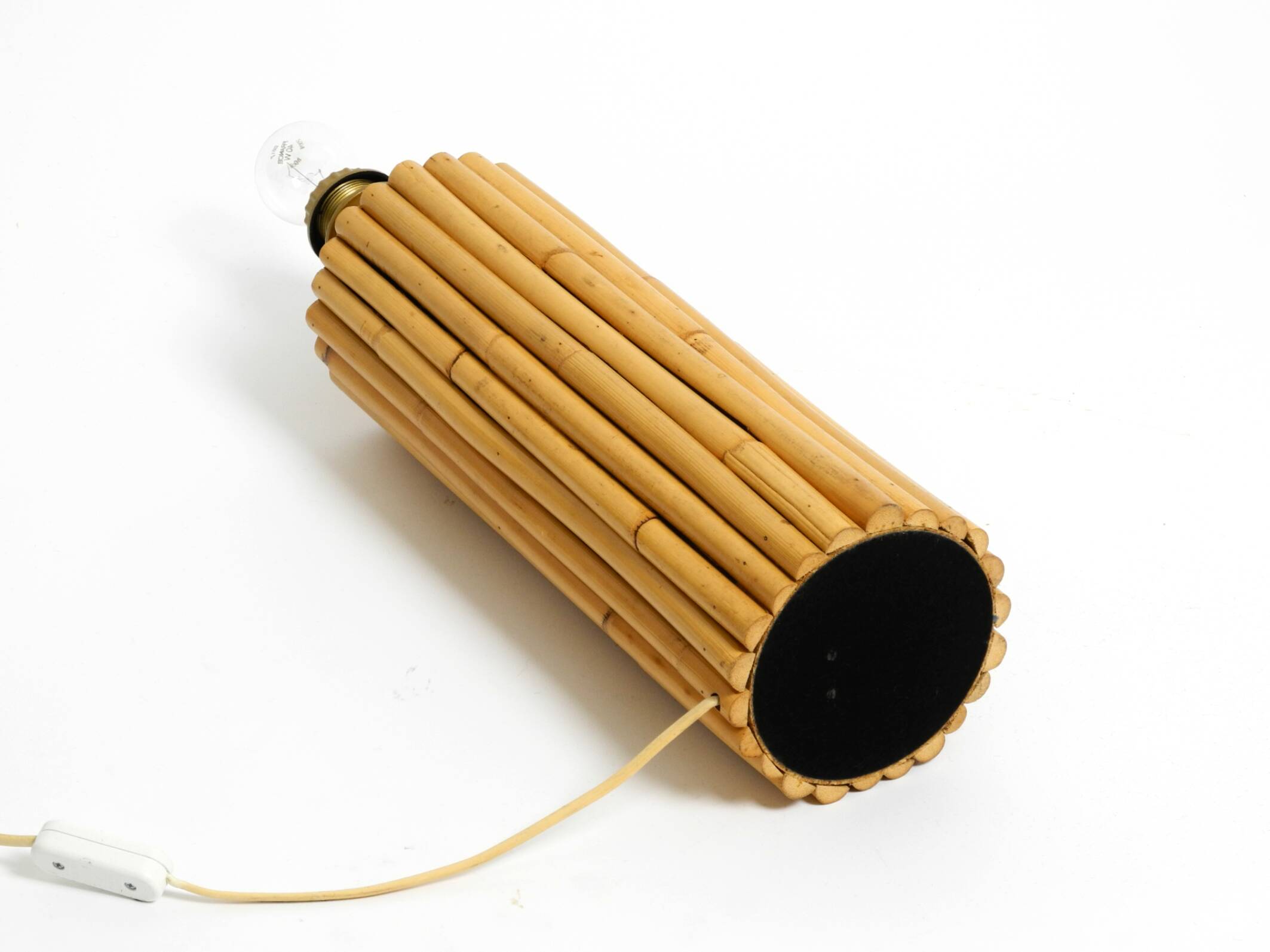 Large 1970s Italian bamboo table lamp with large oiled paper shad