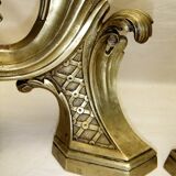 Chenet bronze ancien paire XVIII décor feuille accessoire cheminée garniture