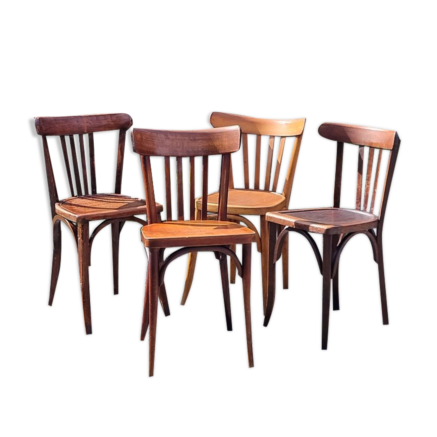 Lot 4 chairs bistro in curved wood years 40/50