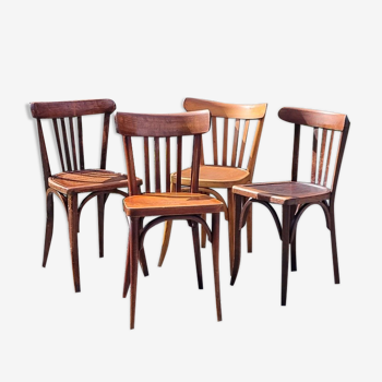 Lot 4 chaises bistrot en bois courbé années 40/50