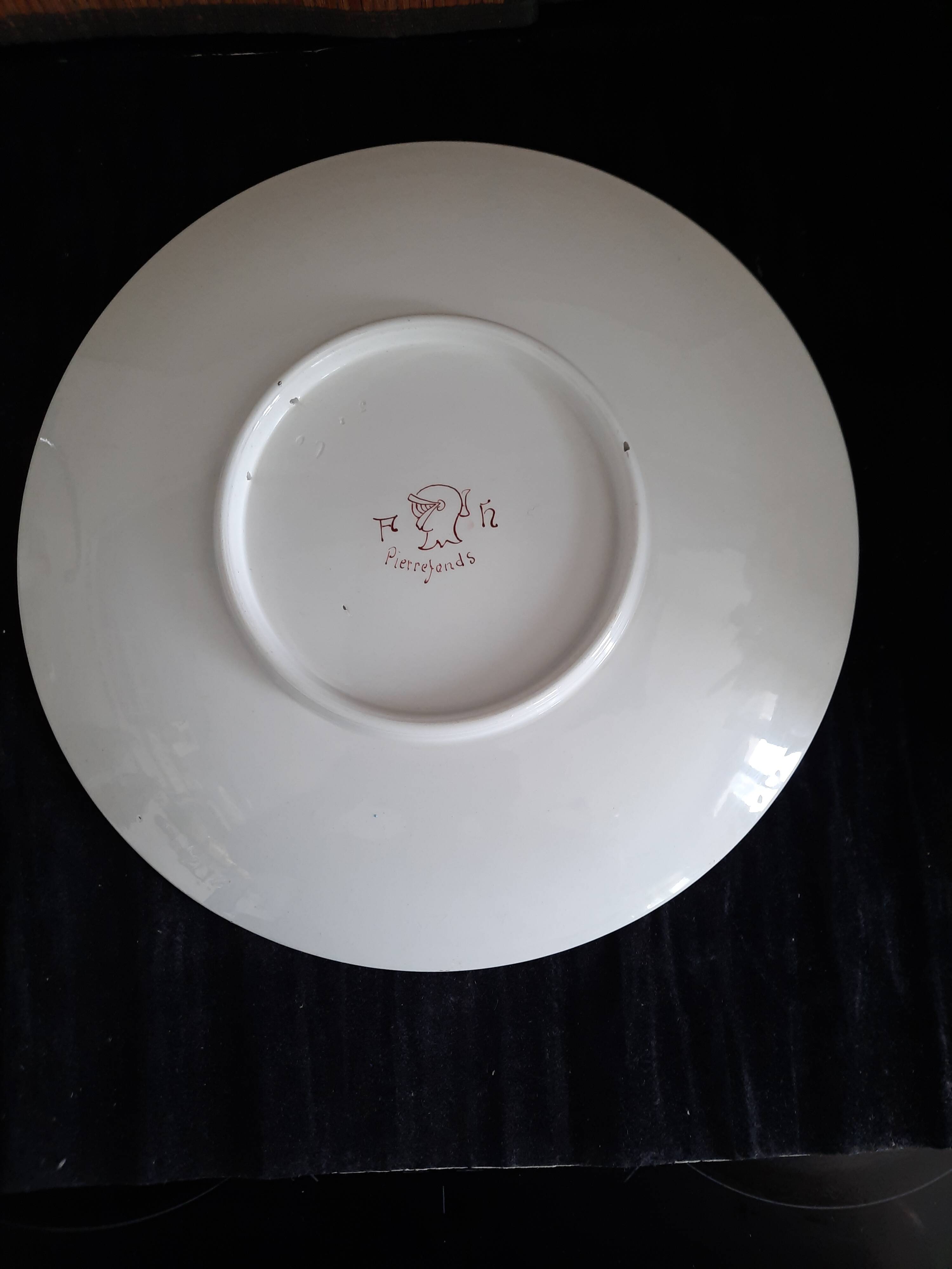 Large Round Antique Plate 33 cm Ceramic Pierrefonds - Regional Dance Decoration
