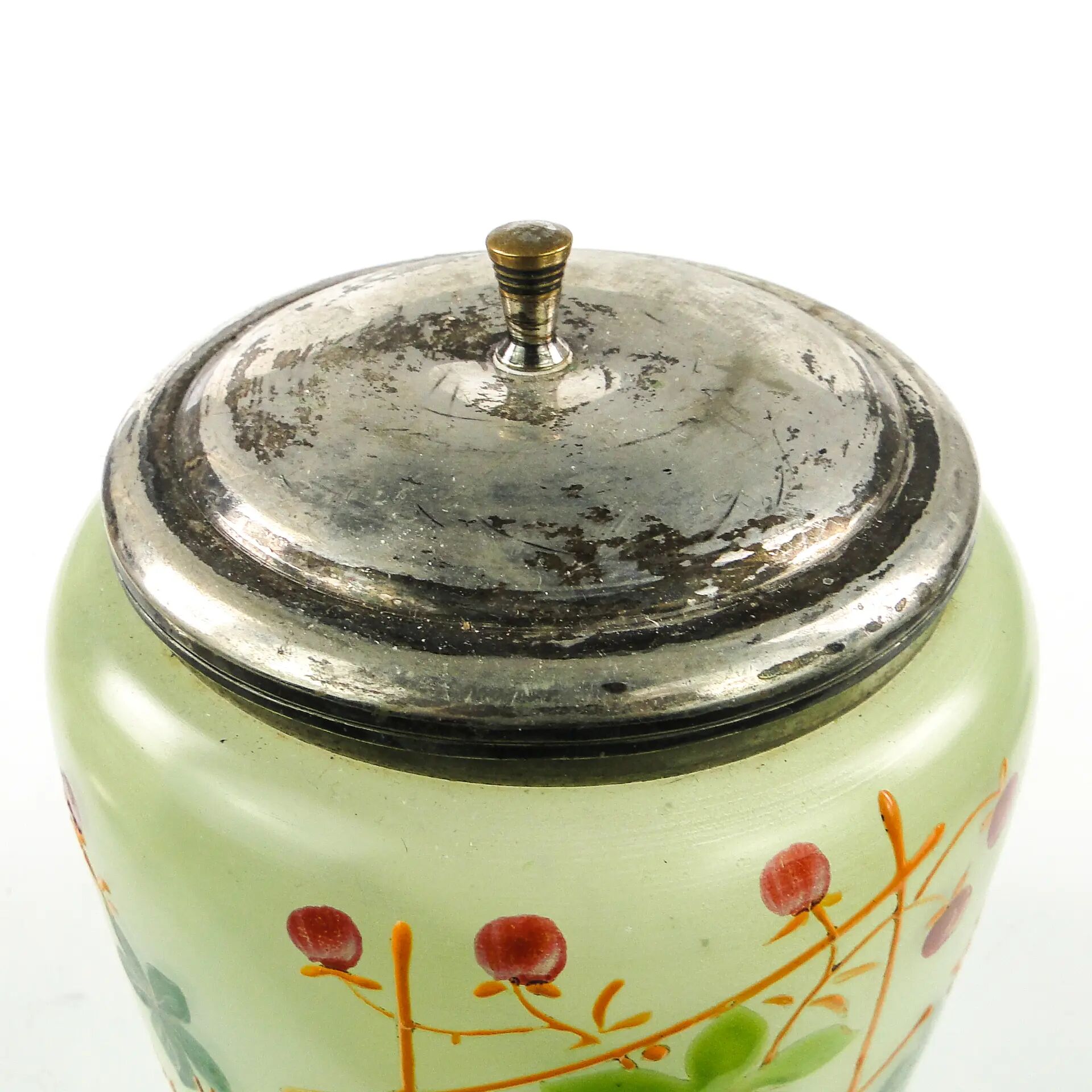 Art Nouveau tea container, frosted glass, silver-plated brass, Sweden, 1960s