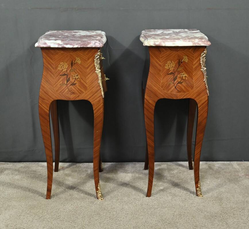 Pair of marquetry bedside tables, Louis XV style – 1960