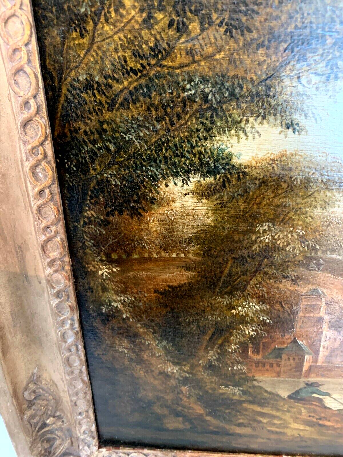 Oil on oak panel animated landscape xix century