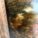 Oil on oak panel animated landscape xix century