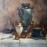 Antique HST painting "Still life: breakfast" signed A. Jouenne + ca