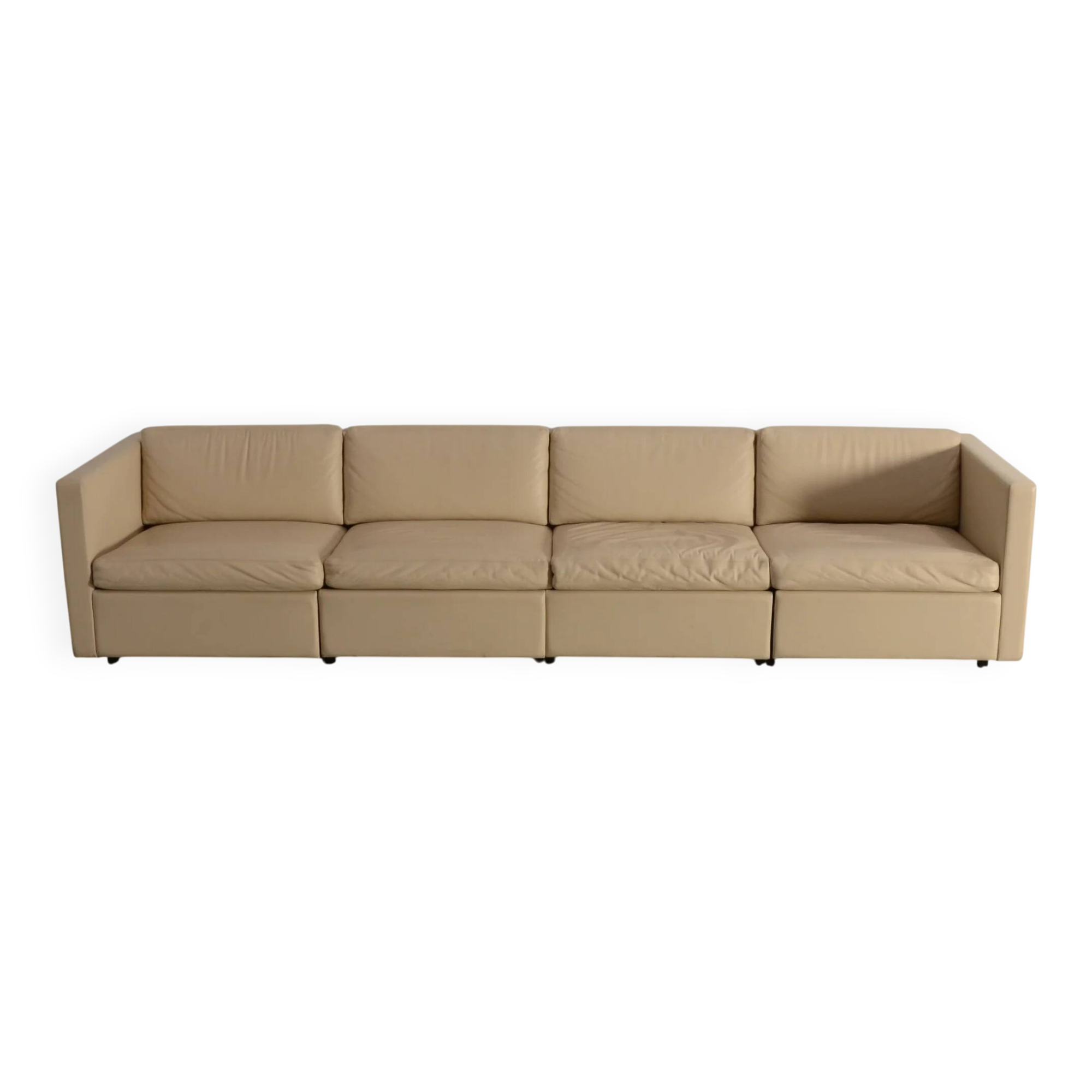 Charles Pfister for Knoll mid-century white leather sofa and 4 x cube club chairs