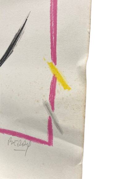 Technique mixte abstraite sur papier, signée Berry