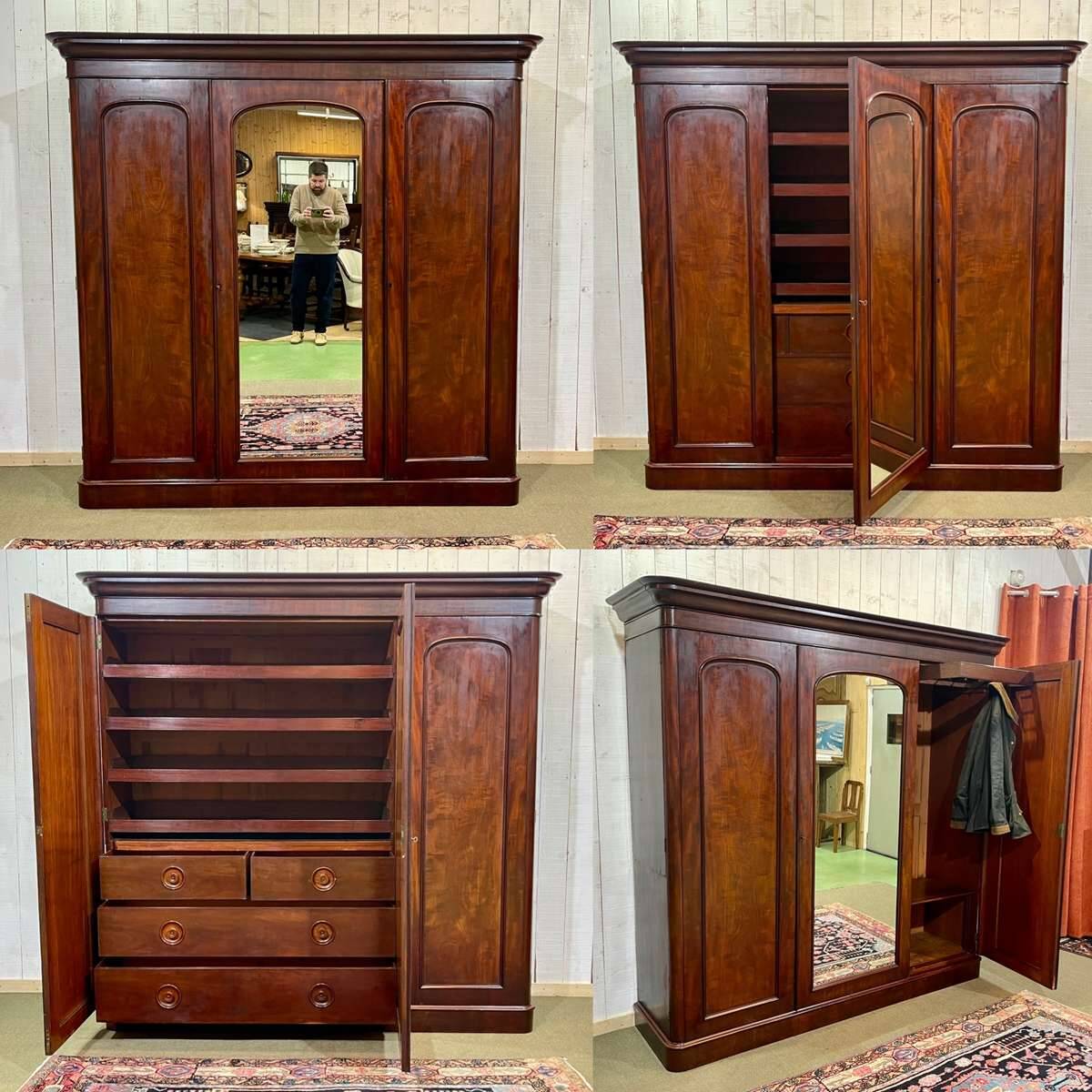 19th-century Victorian English bedroom wardrobe in mahogany.