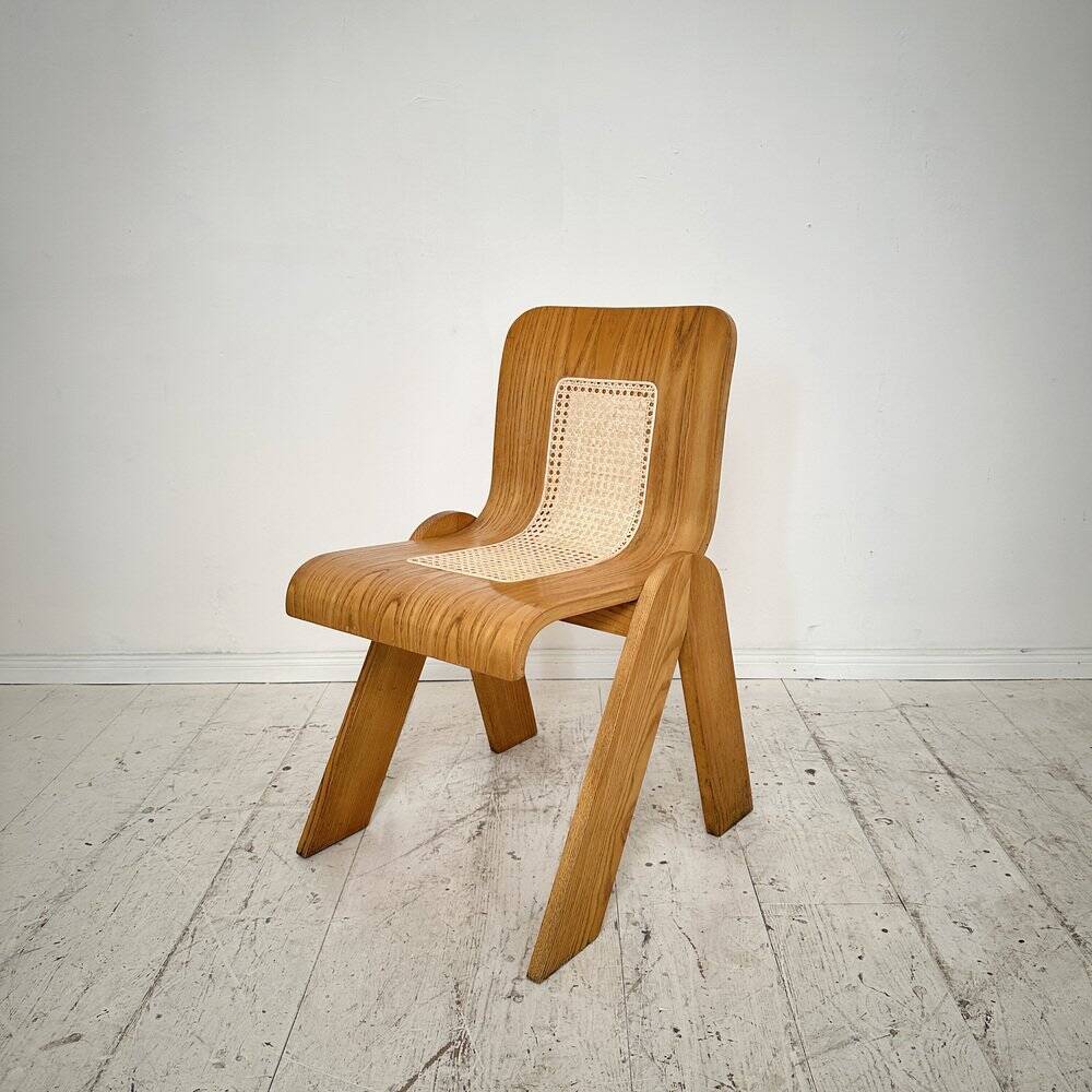 Mid-Century Italian Dining Chair in Ash and Cane by Gigi Sabadin for Stilwood, 1972