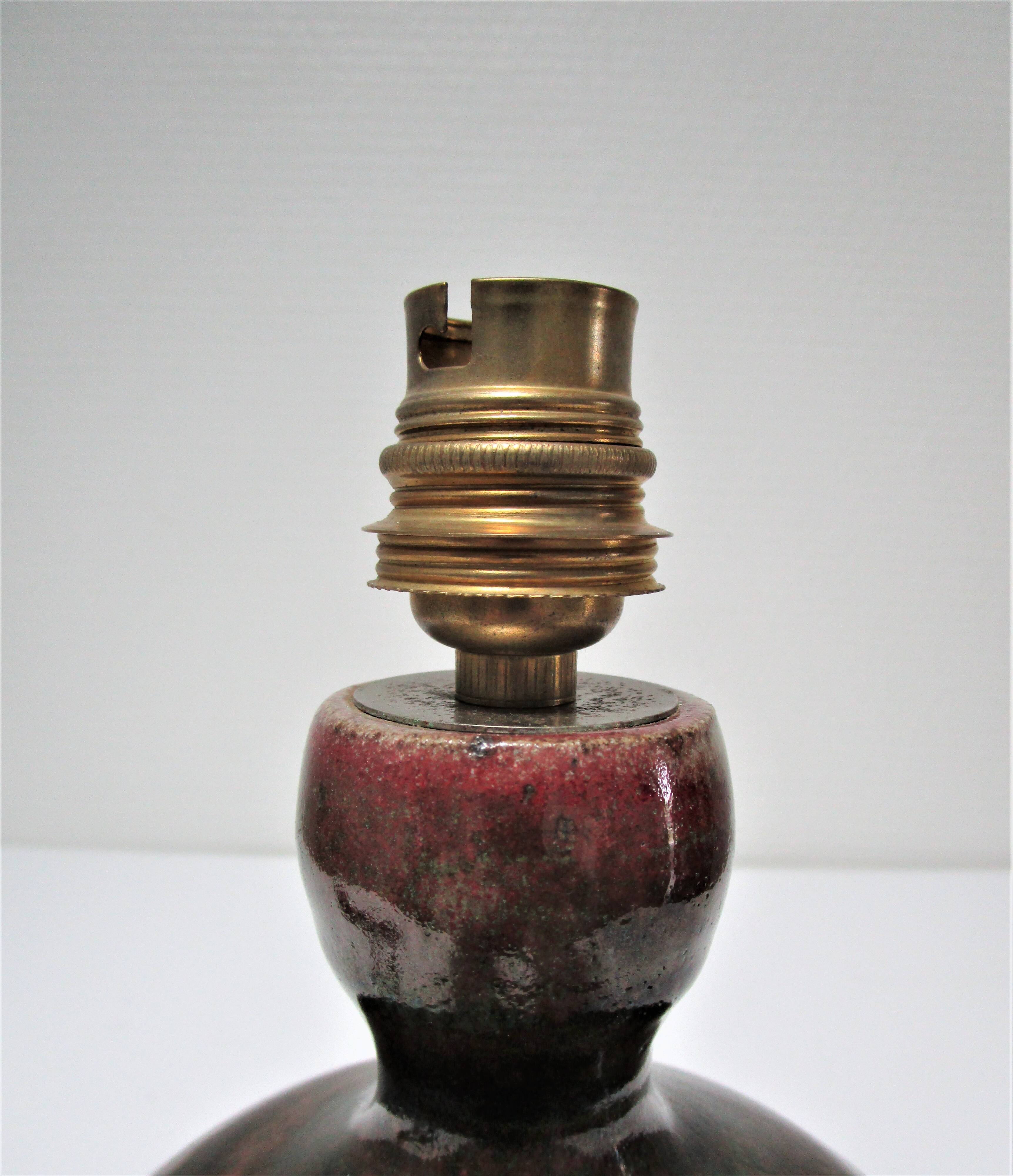 Enameled sandstone lamp base signed 70s