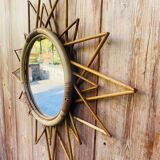Miroir soleil rotin vintage 70
