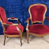 Pair of Louis Philippe period armchairs in walnut